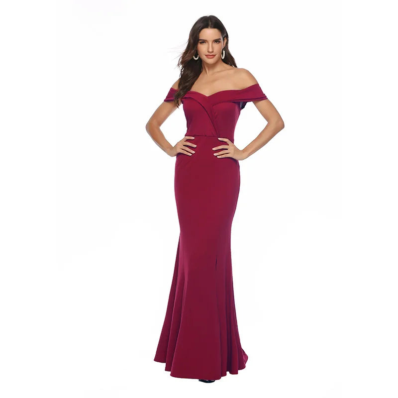 V Neck Slit Dress Banquet Evening Dress Long Skirt