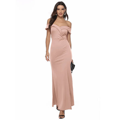 V Neck Slit Dress Banquet Evening Dress Long Skirt