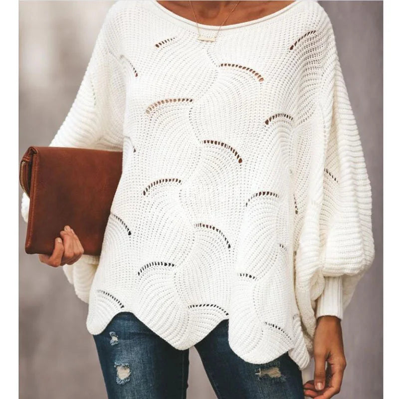 Large Size Sweater Women Hollow Hook Flower Loose