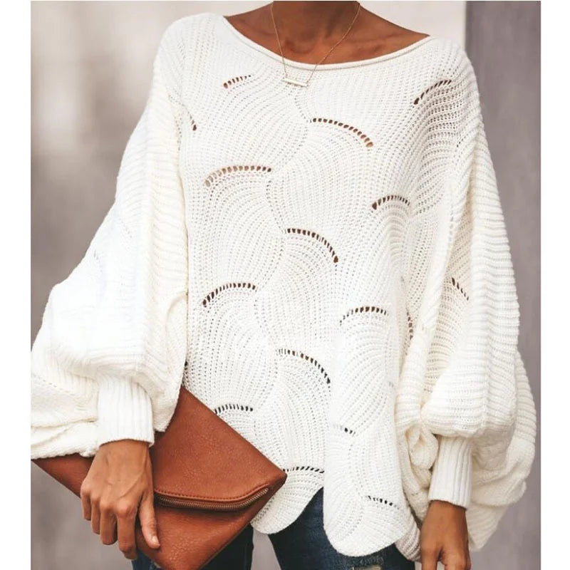 Large Size Sweater Women Hollow Hook Flower Loose
