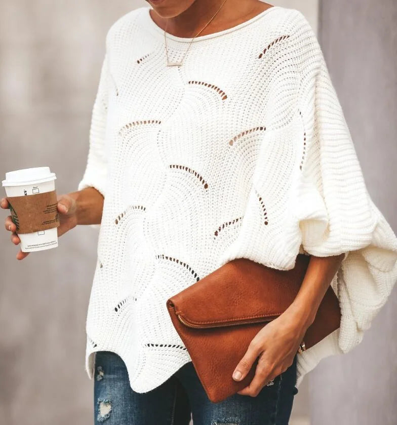 Large Size Sweater Women Hollow Hook Flower Loose