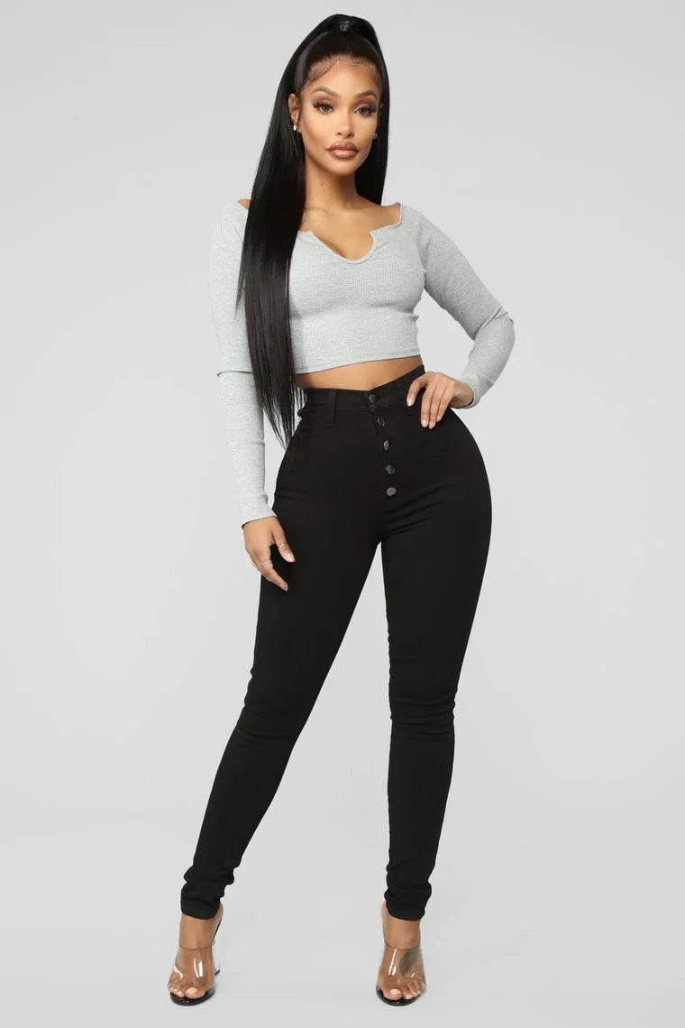 Black Skinny Jeans High Waist Elastic