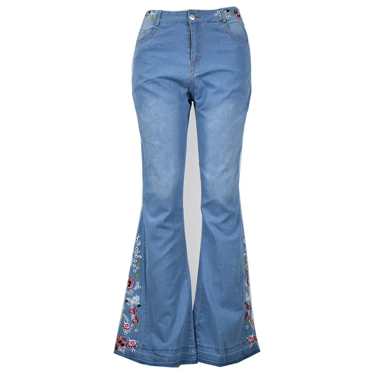 Jeans Embroidered Washed Flared Jeans