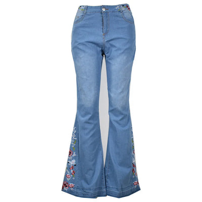 Jeans Embroidered Washed Flared Jeans