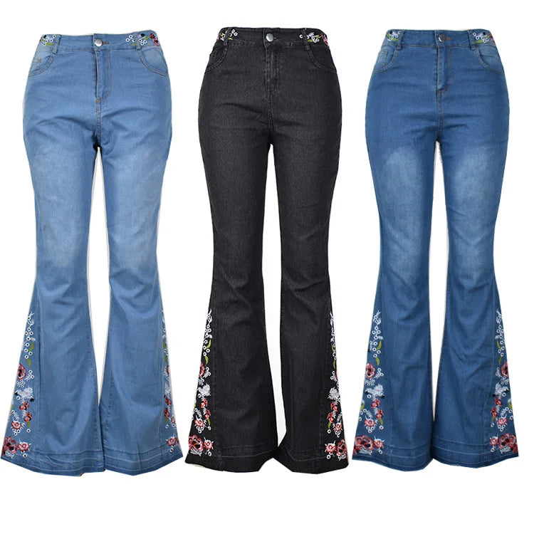 Jeans Embroidered Washed Flared Jeans