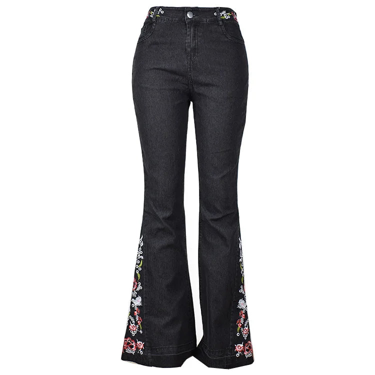 Jeans Embroidered Washed Flared Jeans