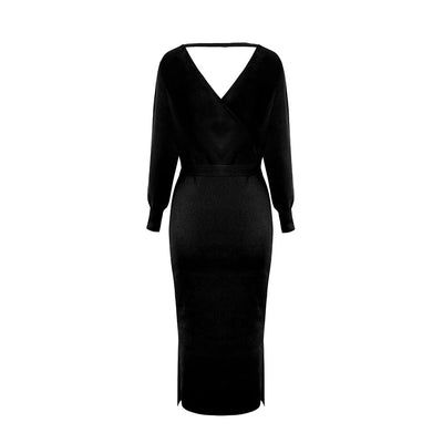 Knit Dress Slim V Neck Sweater Skirt