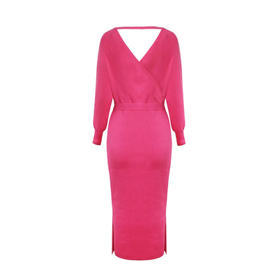 Knit Dress Slim V Neck Sweater Skirt