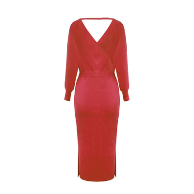 Knit Dress Slim V Neck Sweater Skirt