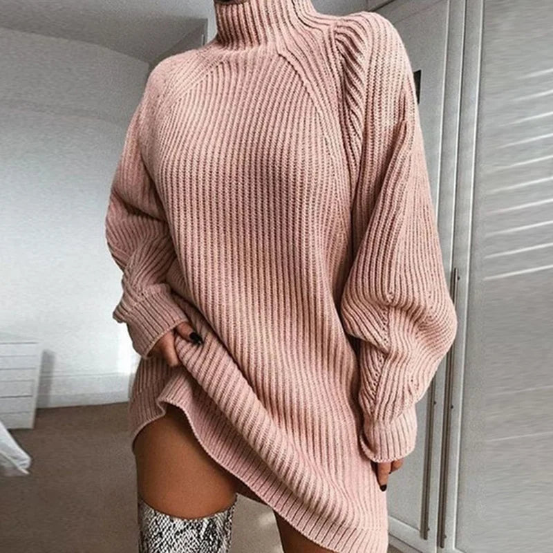 Explosive Knit Midi Raglan Sleeve Turtleneck Sweater Dress