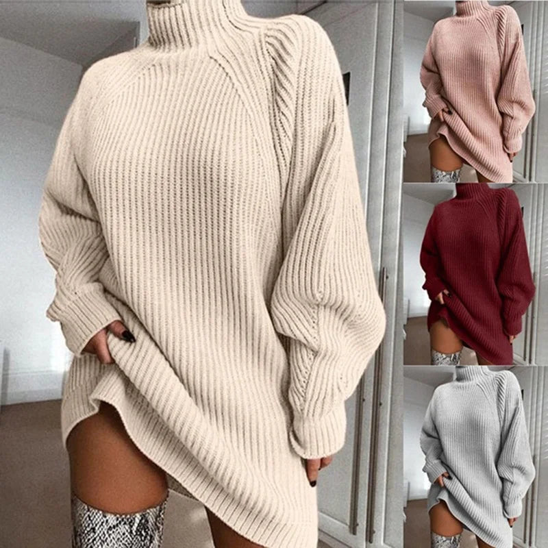 Explosive Knit Midi Raglan Sleeve Turtleneck Sweater Dress