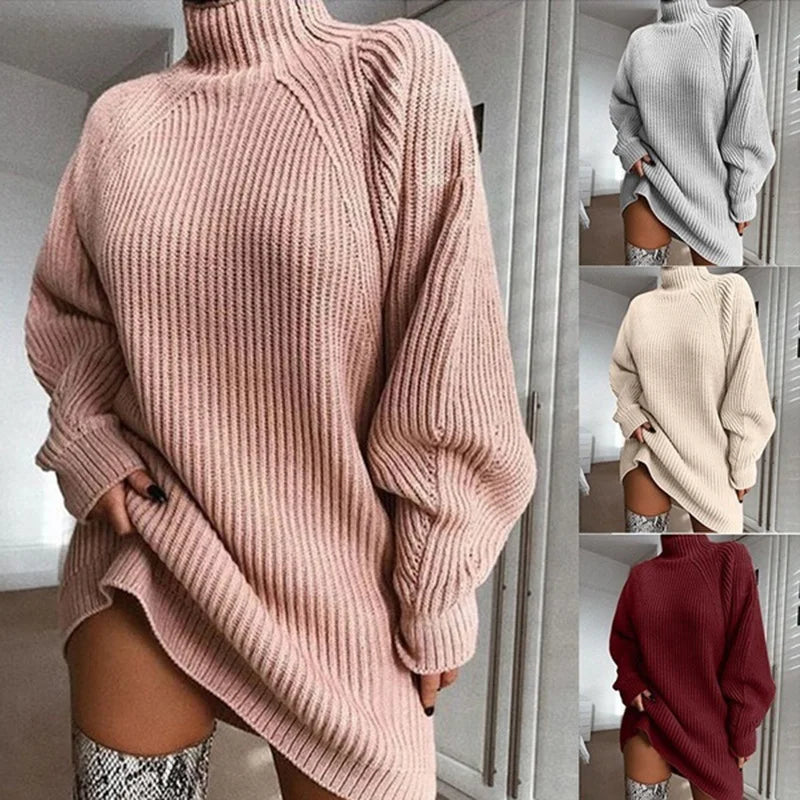 Explosive Knit Midi Raglan Sleeve Turtleneck Sweater Dress