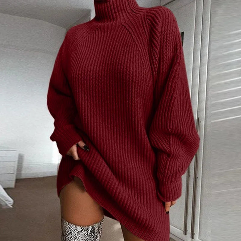 Explosive Knit Midi Raglan Sleeve Turtleneck Sweater Dress