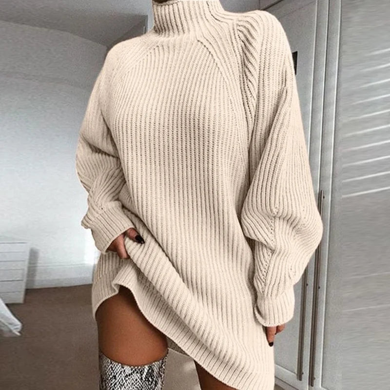 Explosive Knit Midi Raglan Sleeve Turtleneck Sweater Dress