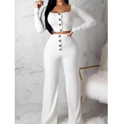 Long Sleeve Cardigan Slim Fit Button Down Casual Set