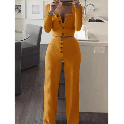 Long Sleeve Cardigan Slim Fit Button Down Casual Set