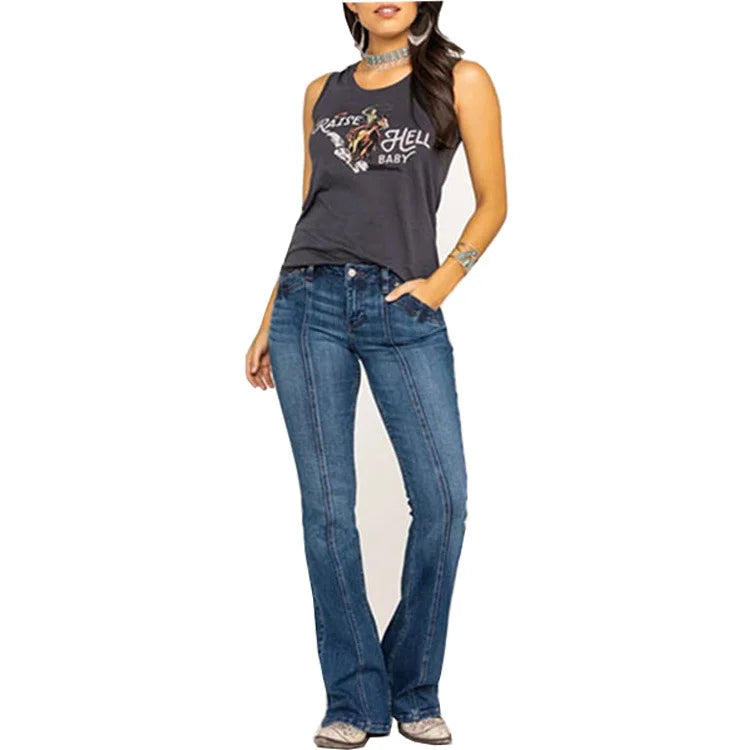 Ladies Jeans Slim Water Wash Bell Bottoms Women’s Trousers