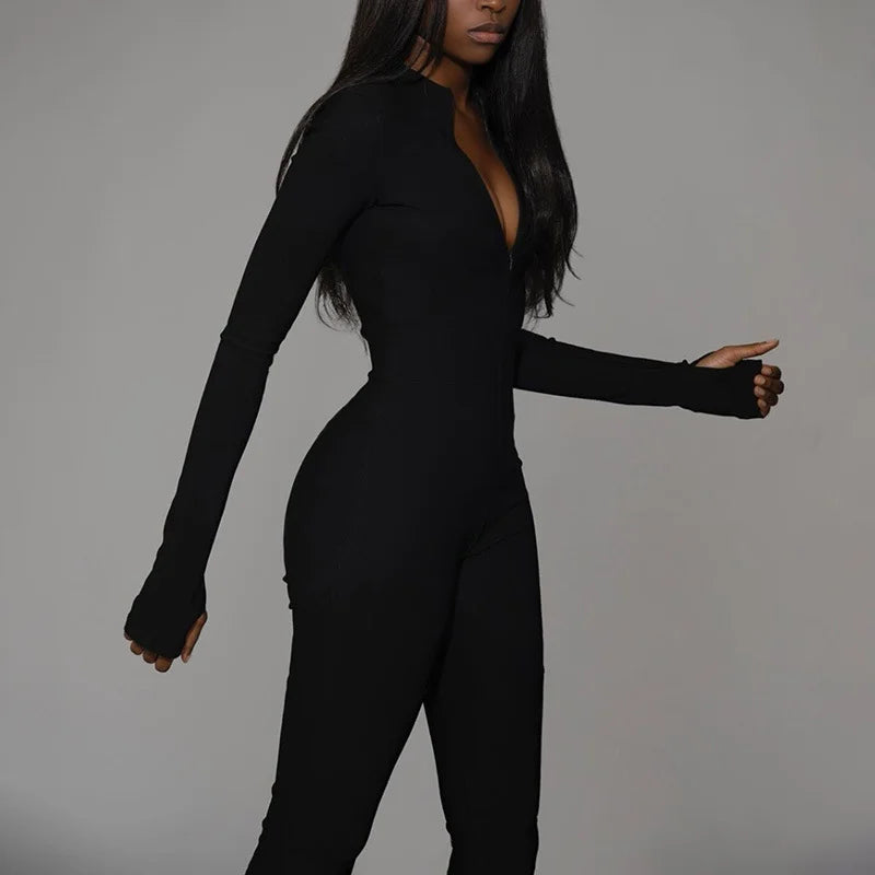 Women’s New High Waisted Zipper Slim Sports Jumpsuit