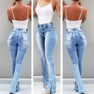 Fashion Stretch Split Horn High Waisted Jeans