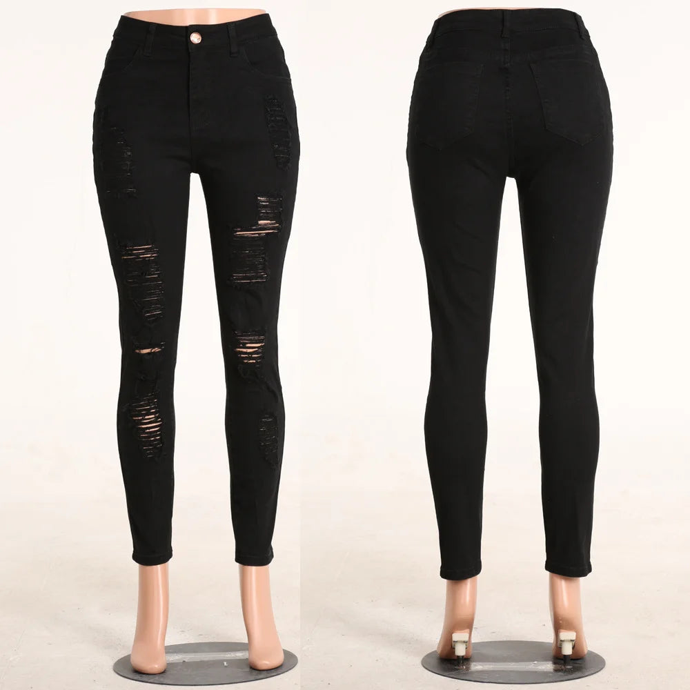 Ripped Jeans Knee Length Small Leg