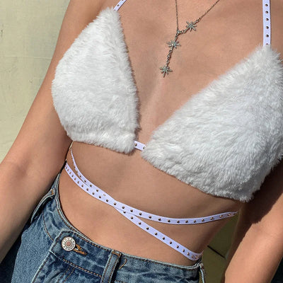 Solid Color Tie Neck Bra