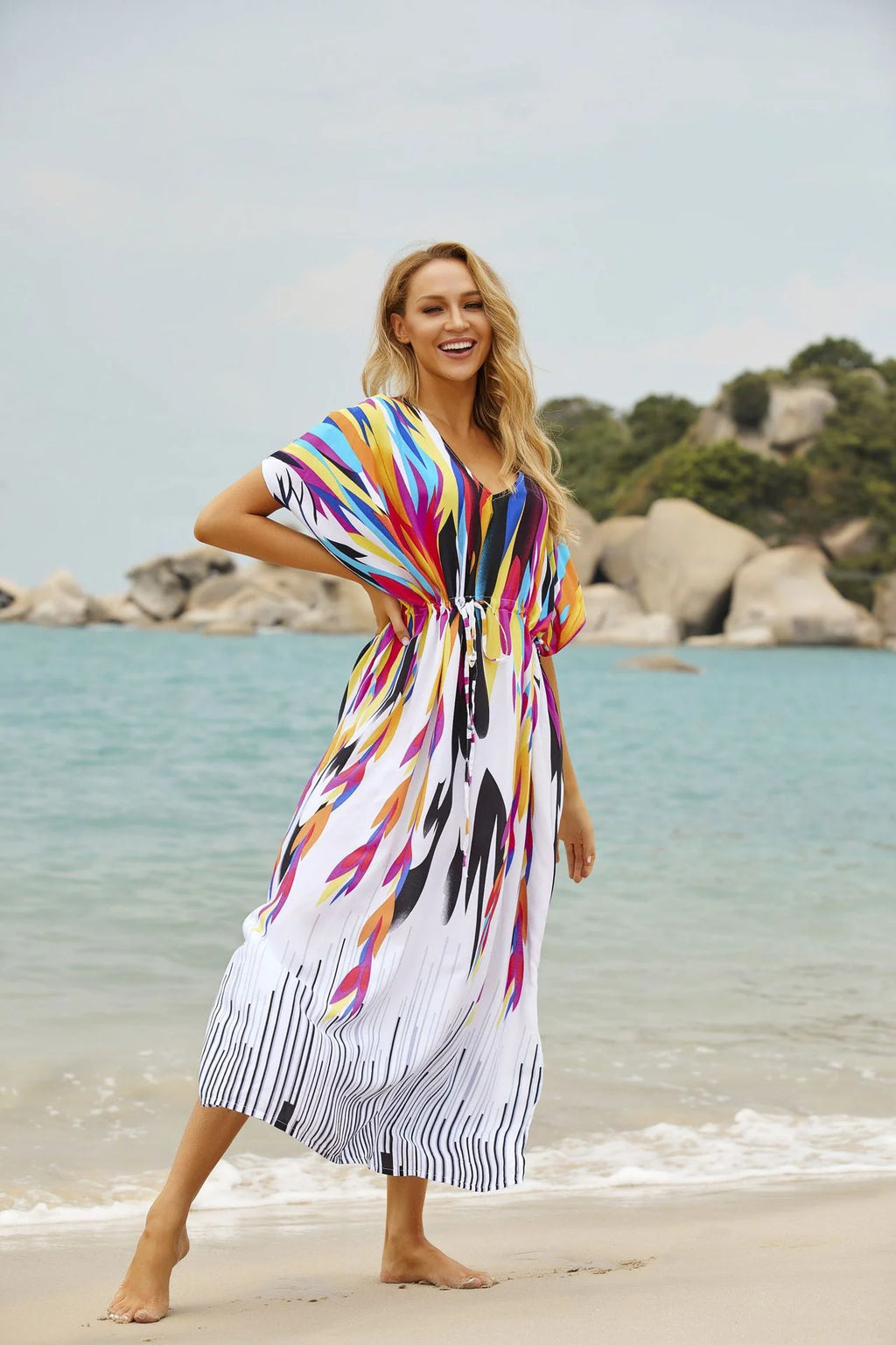 Loose Rainbow Color Beach Robe