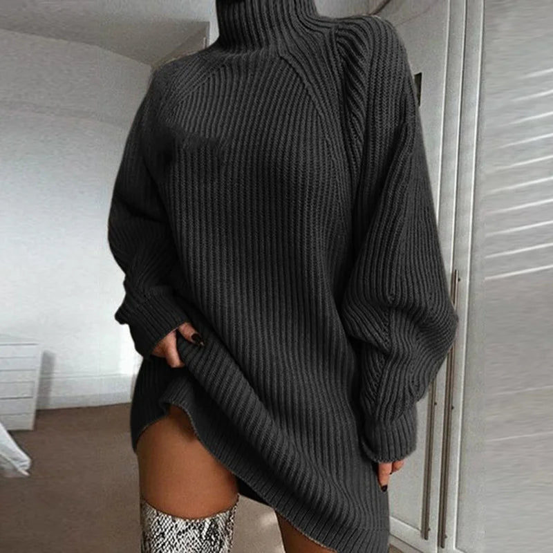 Explosive Knit Midi Raglan Sleeve Turtleneck Sweater Dress