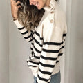 Knitwear High Neck Pullover Strap Buckle Striped Sweater Women