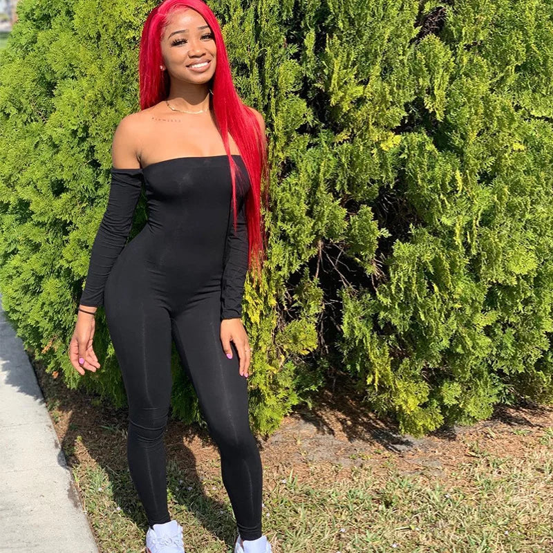 Casual Off Shoulder Jumpsuit With Long Sleeves