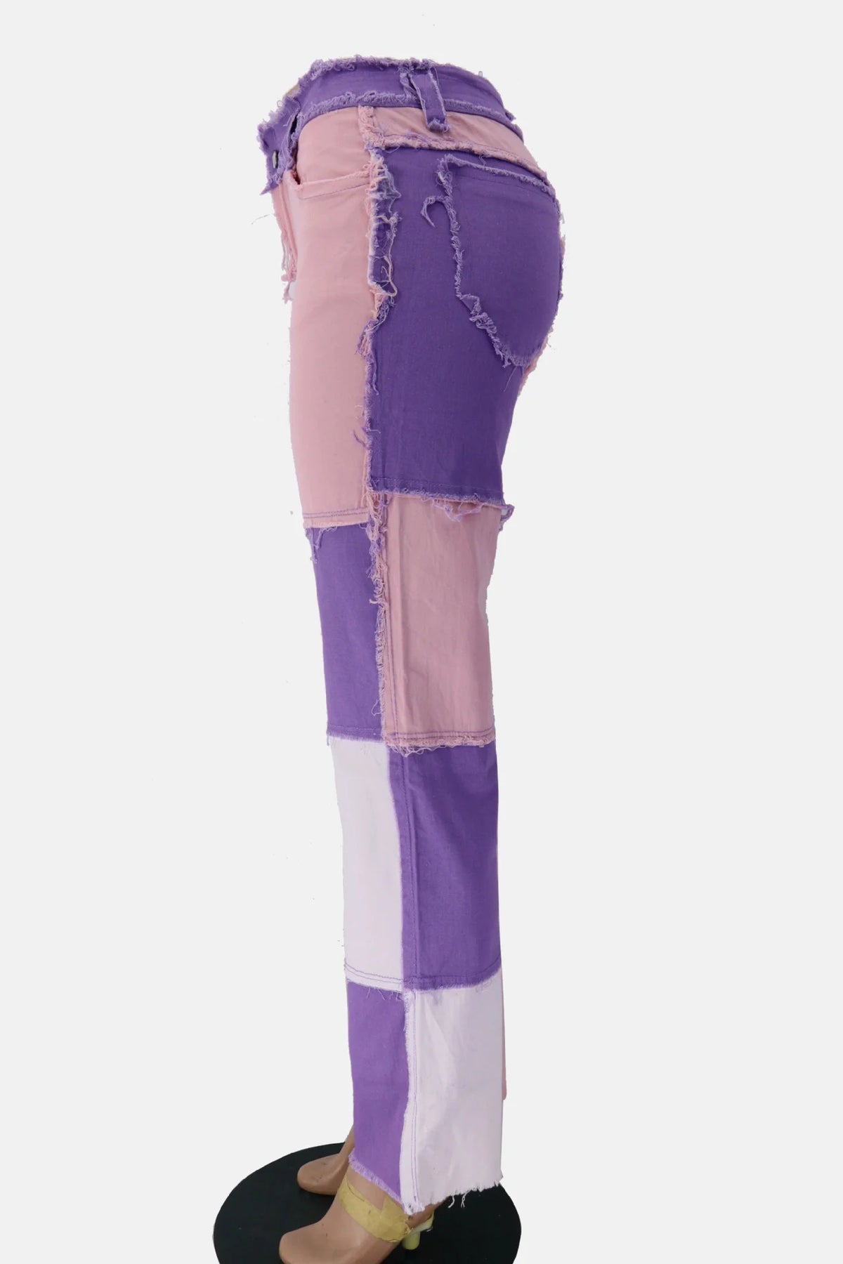 Slim Fit Straight Leg Mixed Panel Jeans Pants