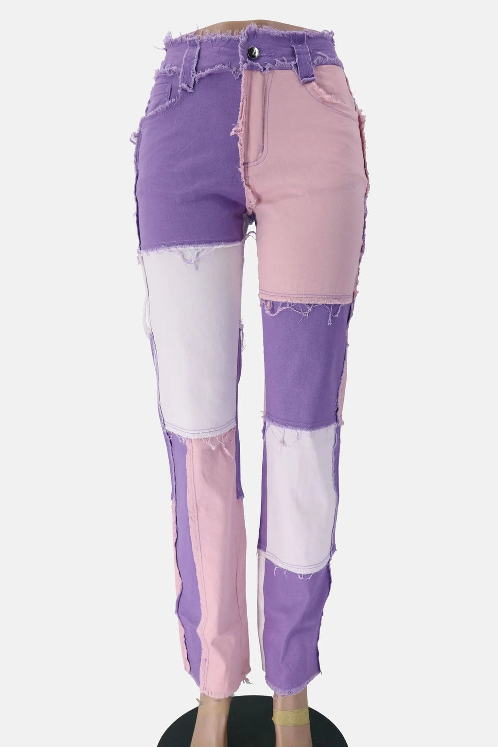 Slim Fit Straight Leg Mixed Panel Jeans Pants