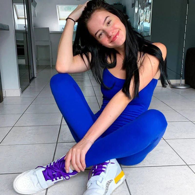 Solid Color Exercise Jumpsuit For Women