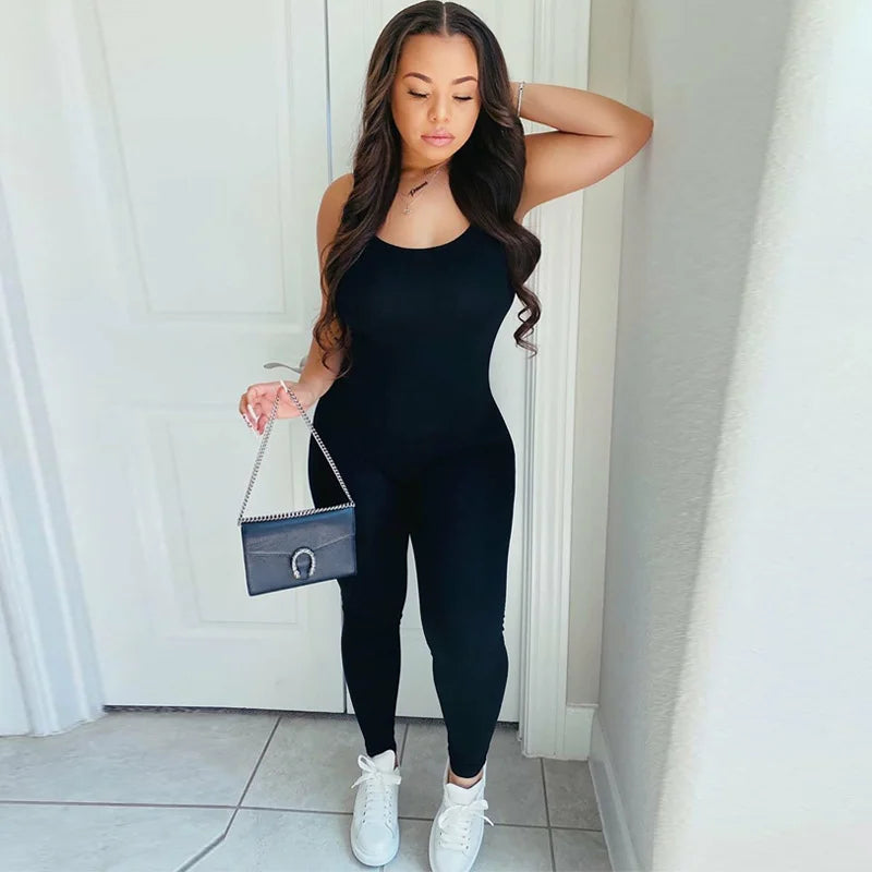 Solid Color Exercise Jumpsuit For Women