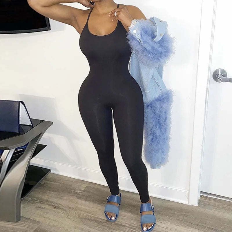 Solid Color Exercise Jumpsuit For Women