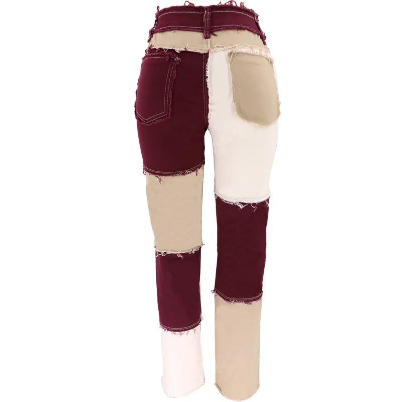 Slim Fit Straight Leg Mixed Panel Jeans Pants