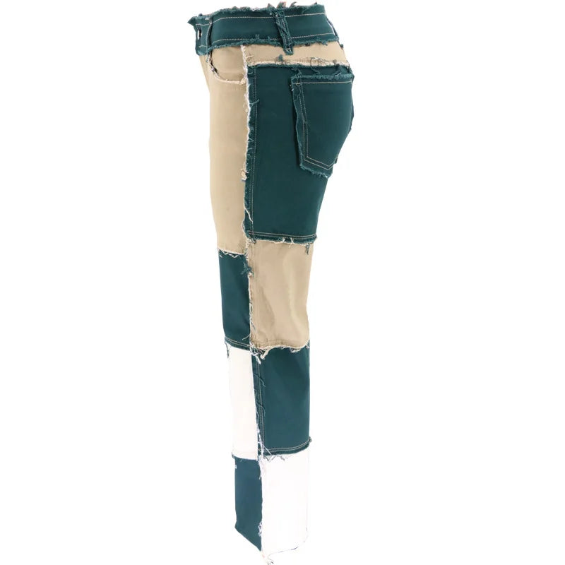 Slim Fit Straight Leg Mixed Panel Jeans Pants