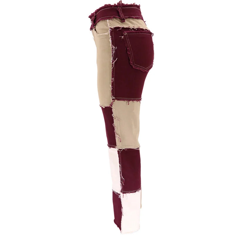 Slim Fit Straight Leg Mixed Panel Jeans Pants