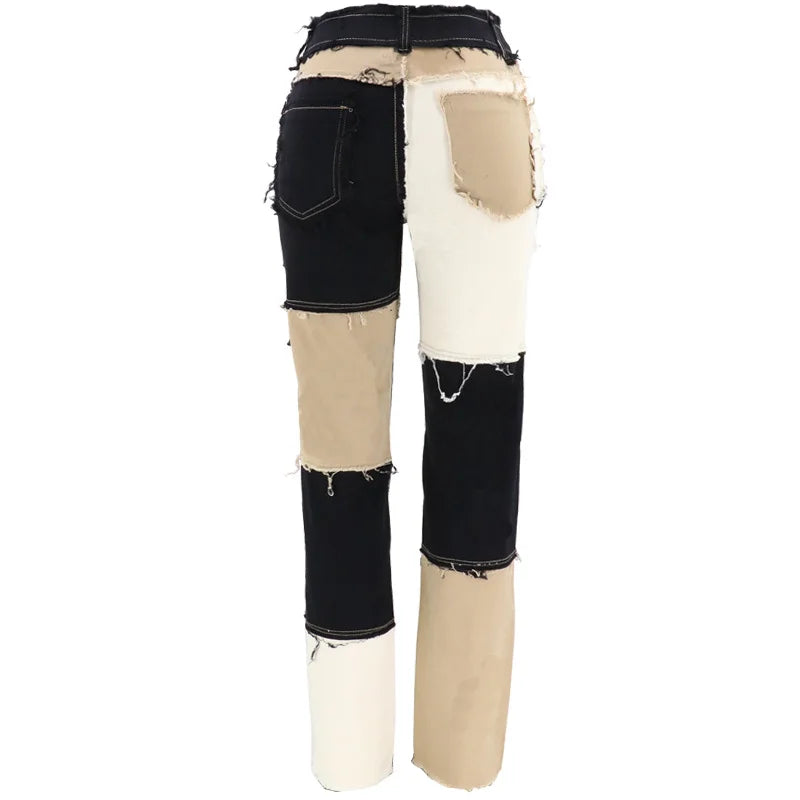 Slim Fit Straight Leg Mixed Panel Jeans Pants