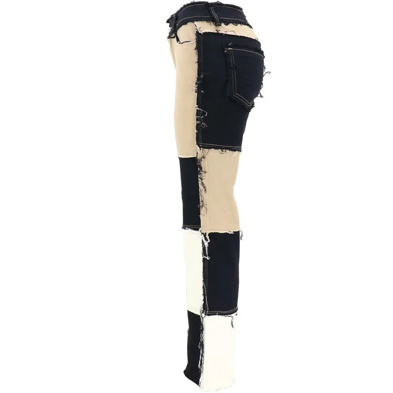 Slim Fit Straight Leg Mixed Panel Jeans Pants