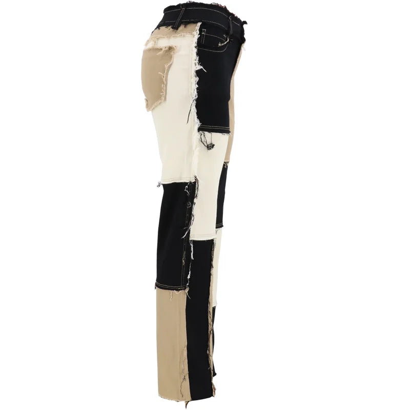 Slim Fit Straight Leg Mixed Panel Jeans Pants