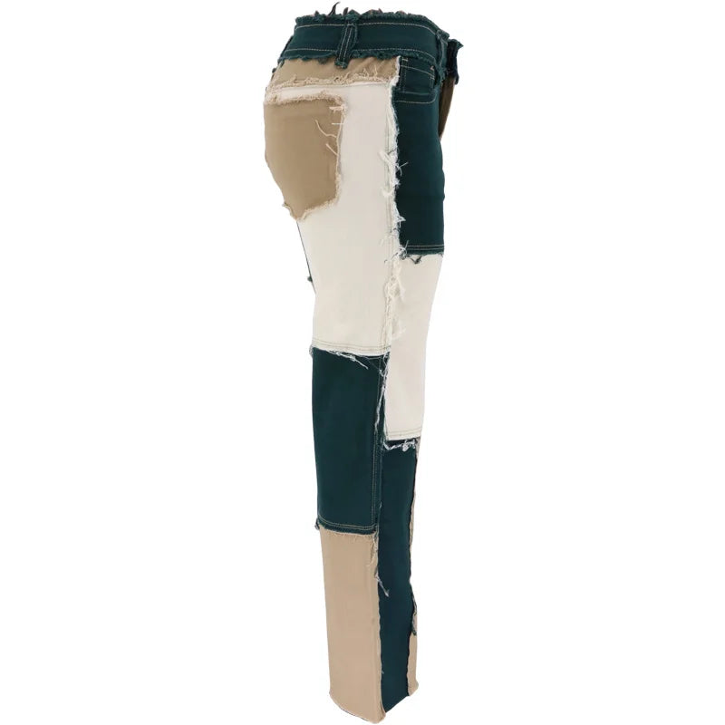 Slim Fit Straight Leg Mixed Panel Jeans Pants