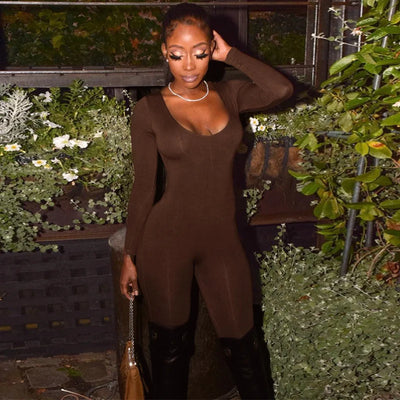 Long Sleeved Slim Fit Buttocks Lifting Leggings Jumpsuit For Women