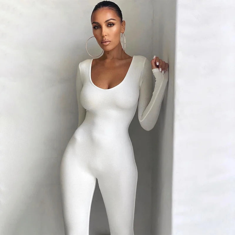 Long Sleeved Slim Fit Buttocks Lifting Leggings Jumpsuit For Women