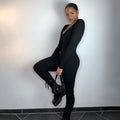 Low Necked Tight Long Sleeved High Waist Solid Color Sports Bodybuilding Jumpsuit