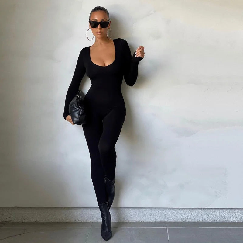 Long Sleeved Slim Fit Buttocks Lifting Leggings Jumpsuit For Women