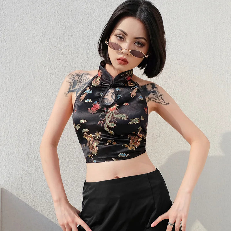 Chinese Style Top With Dragon Embroidery