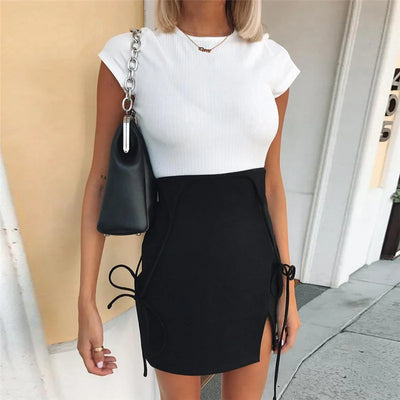 Black Strapless Dress And Short Sleeve T-shirt