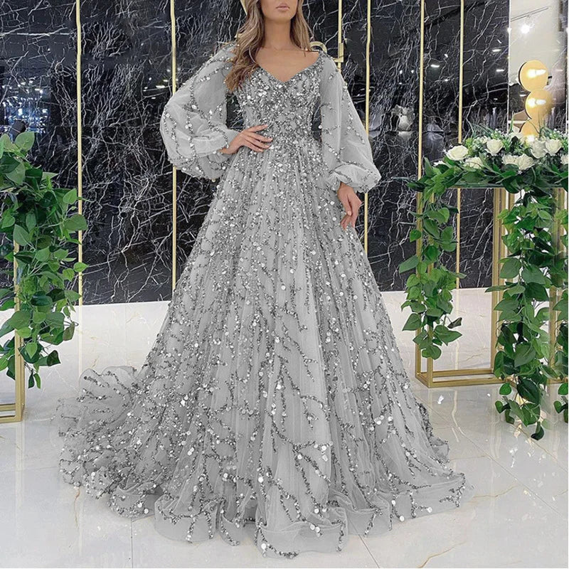 Gold Heavy Industry Beaded Luxurious Evening Dress