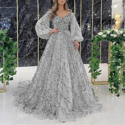 Gold Heavy Industry Beaded Luxurious Evening Dress