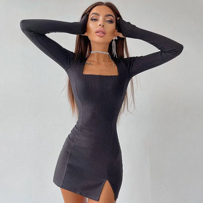 Slit Dress Tide Slim Finger Sleeve Hip Skirt
